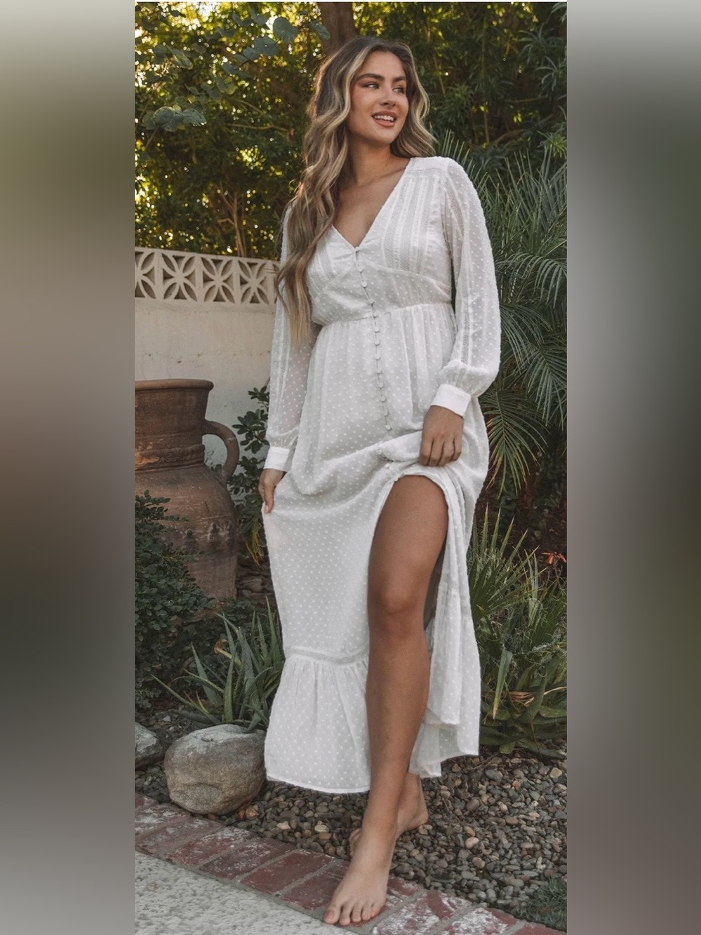 Lovestitch Women's White Swiss Dot Button-Front Maxi Dress Size Small New